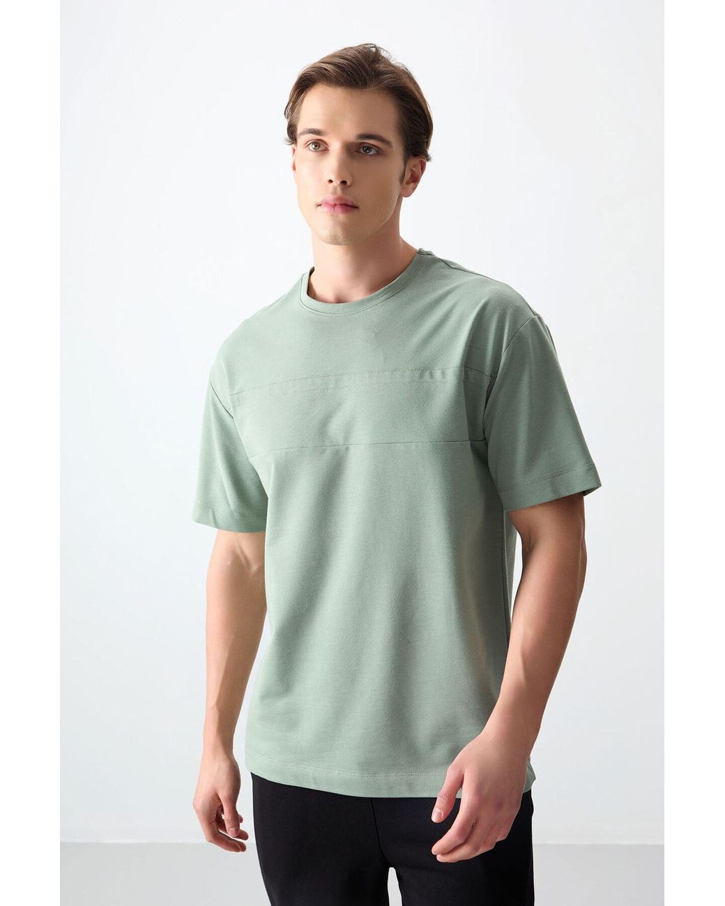 TOMMY LIFE Green Oversized Crew Neck T-Shirt for men