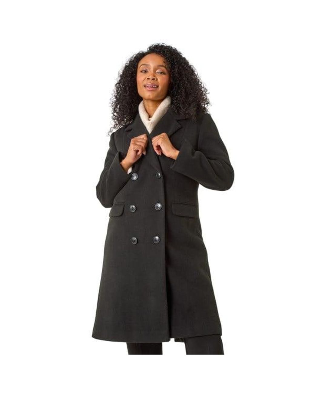 Roman Black Petite Double Breasted Coat