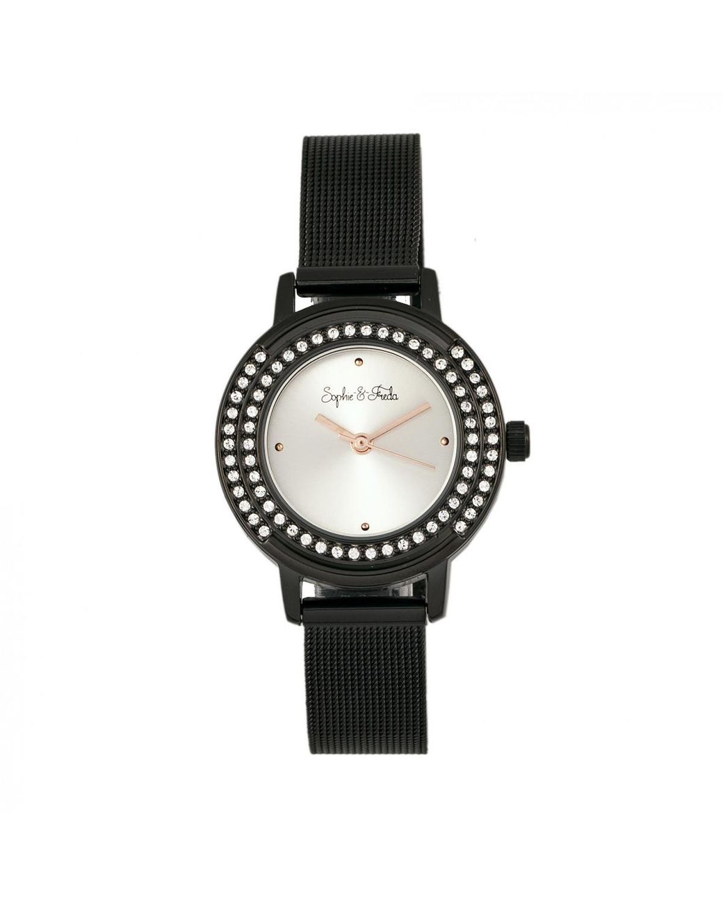 Sophie & Freda Black Cambridge Bracelet Watch W/Swarovski Crystals