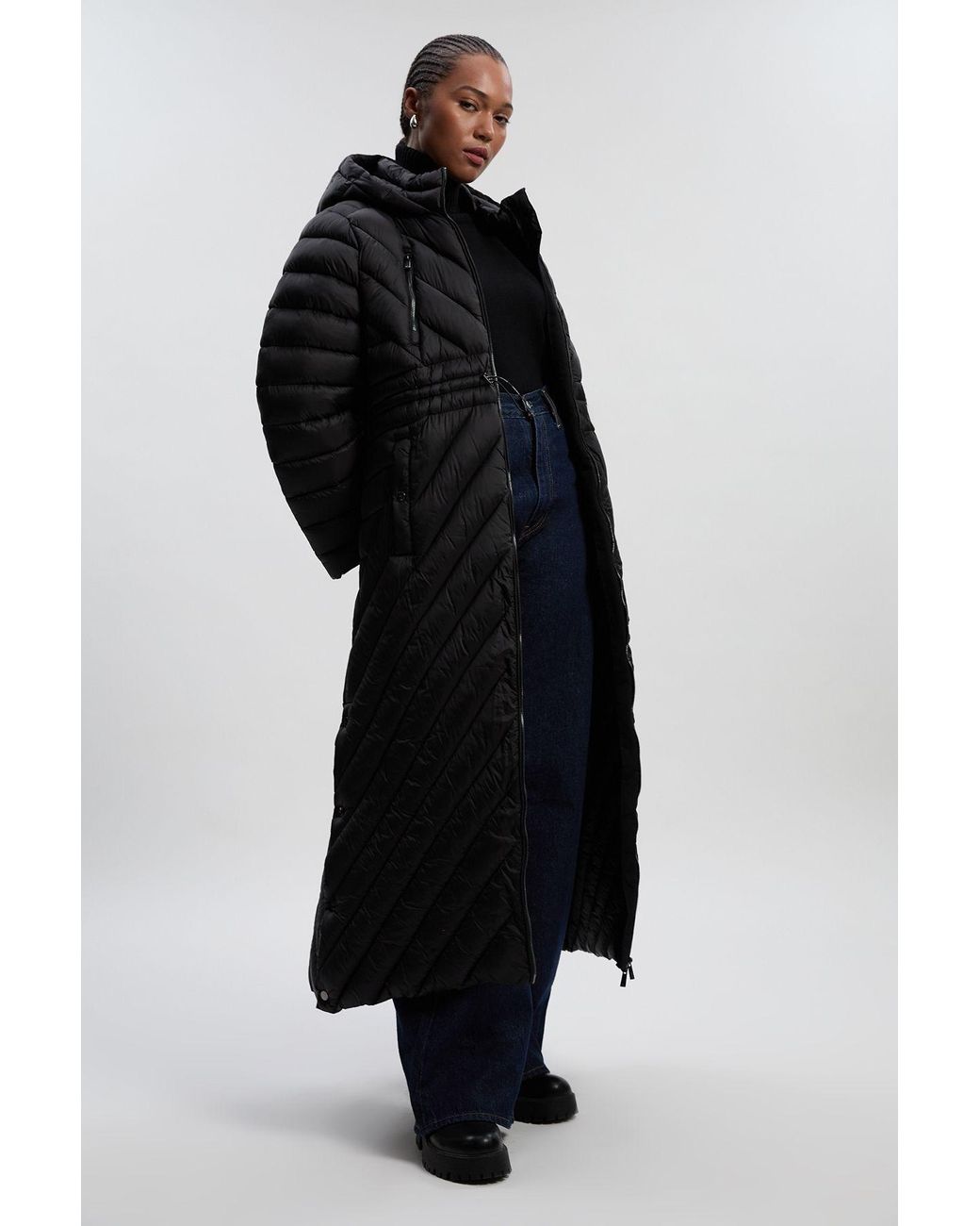 Karen Millen Black Plus Size Lightweight Packable Maxi Coat