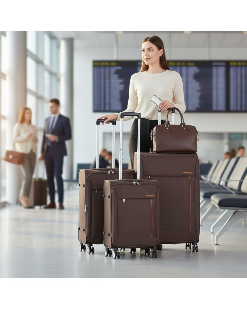 Infinity Leather Lightweight Soft Casing Suitcases 8 Wheel Travel ...