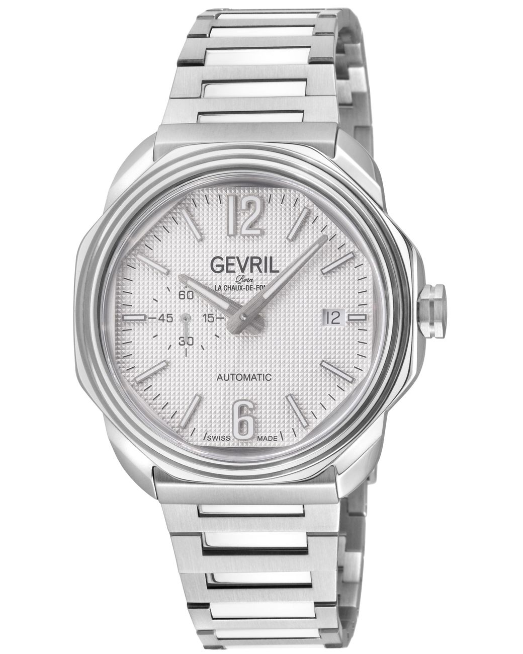 Gevril Gray Roosevelt Swiss Made Automatic, Sa110 Checker Pattern Dial Stainless Steel Watch for men