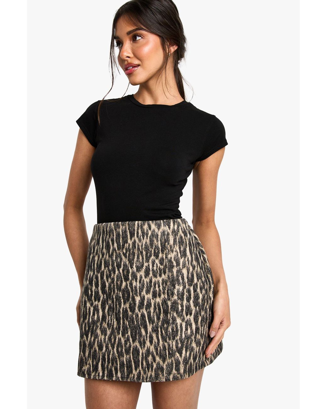 Boohoo Black Wrap Over Leopard High Waisted Mini Skirt