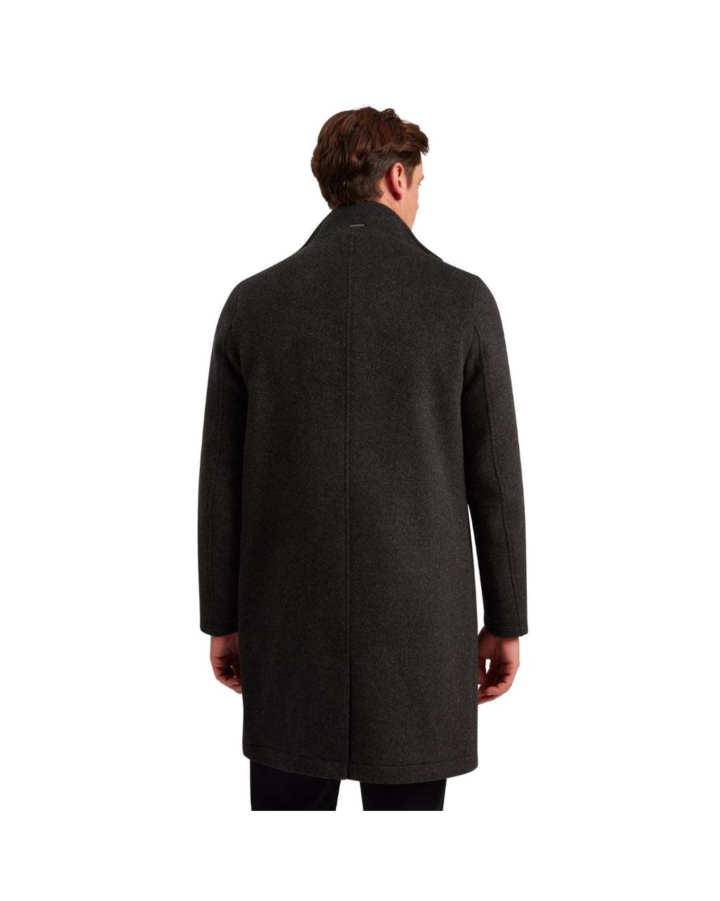 Ted Baker Black Ederson Wool Blend Funnel Neck Coat for men