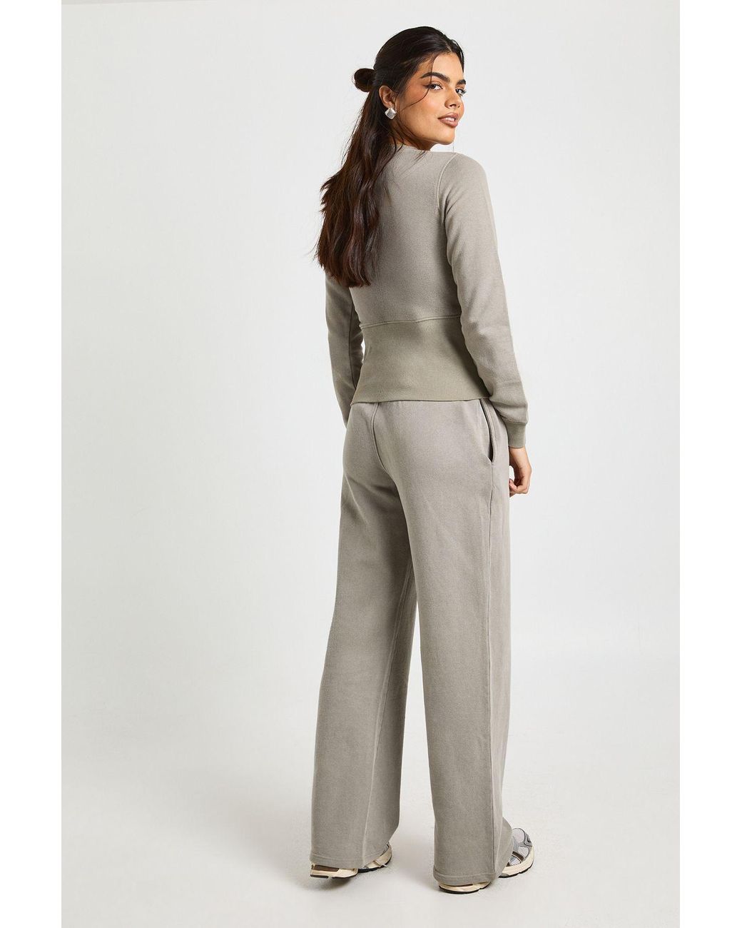 Boohoo Natural Washed Deep Hem Popper Bomber Sweatshirt Tracksuit