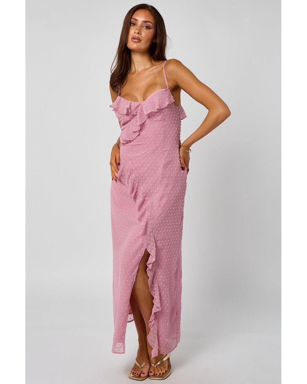 Urban Bliss Red Dobby Maxi Dress With Ruffles