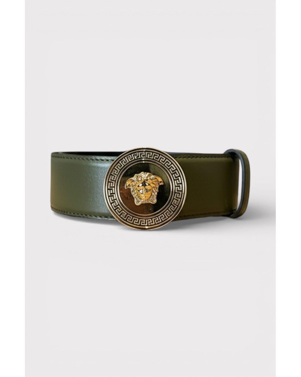 Versace Green Medusa Logo Calf Leather Belt for men