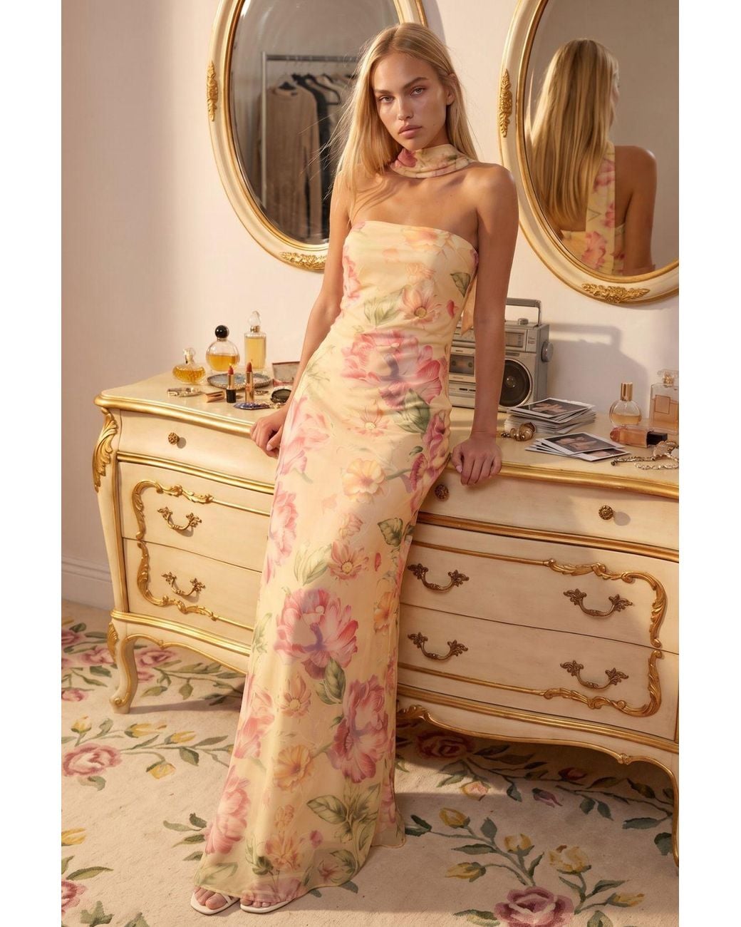 Hiccup Brown Strapless Patterned Maxi Dress