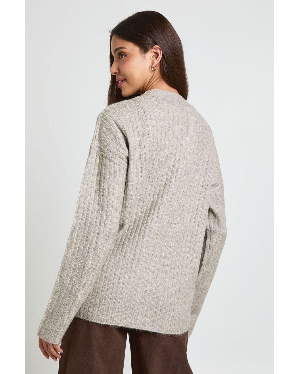 Boohoo Natural Rib Knit Boyfriend Cardigan