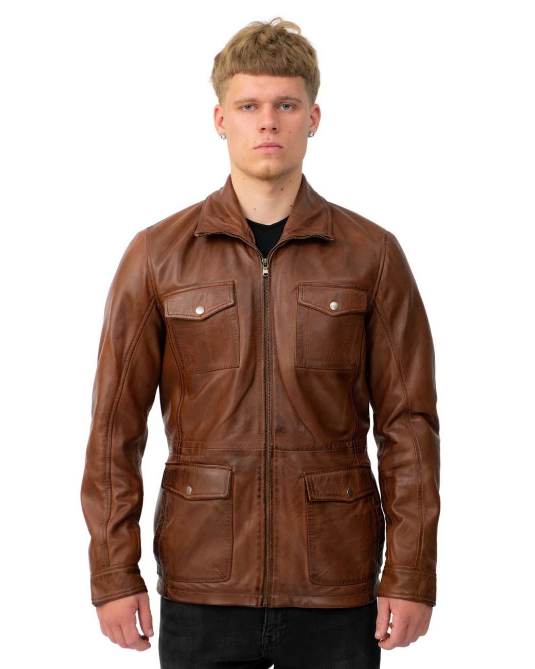 Infinity Leather Brown Timber Safari Coat-Santa Cruz for men