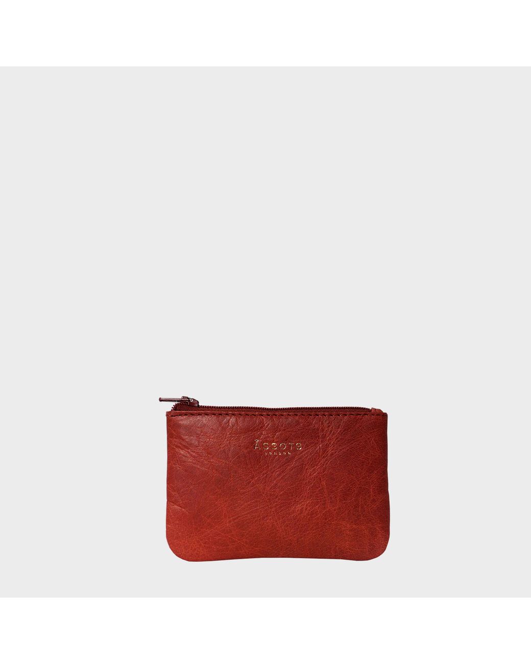 Assots London Red Poppy' Full Grain Leather Zip Top Coin Purse