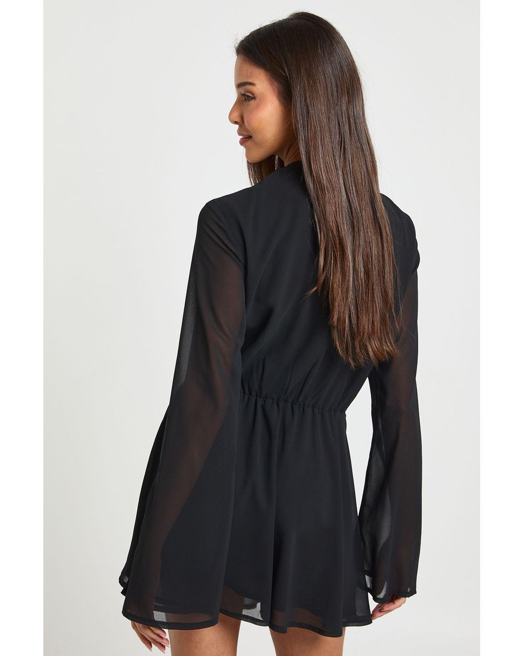 Boohoo Black Chiffon Deep Cowl Mini Dress