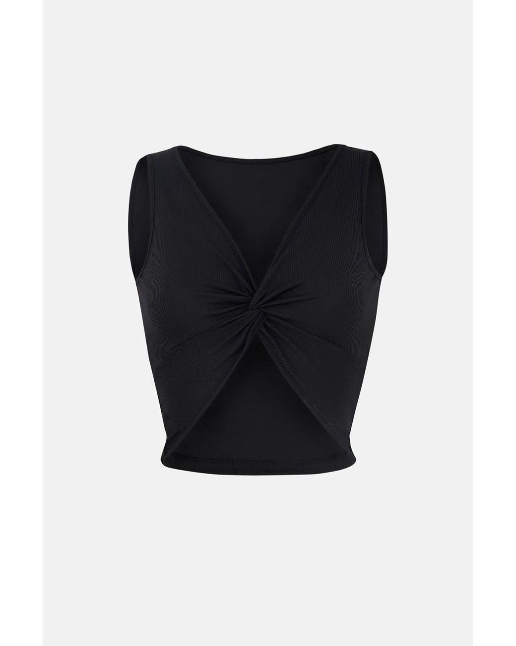 Hiccup Black Solid Rib Twist Front Crop Top