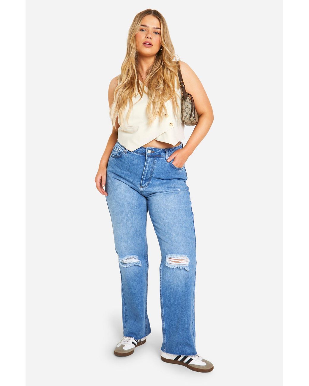 Boohoo Blue Plus Straight Leg Ripped Jean
