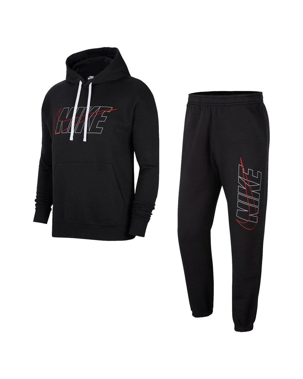 Nike Black Outline Hooded Fleece Tracksuit for men