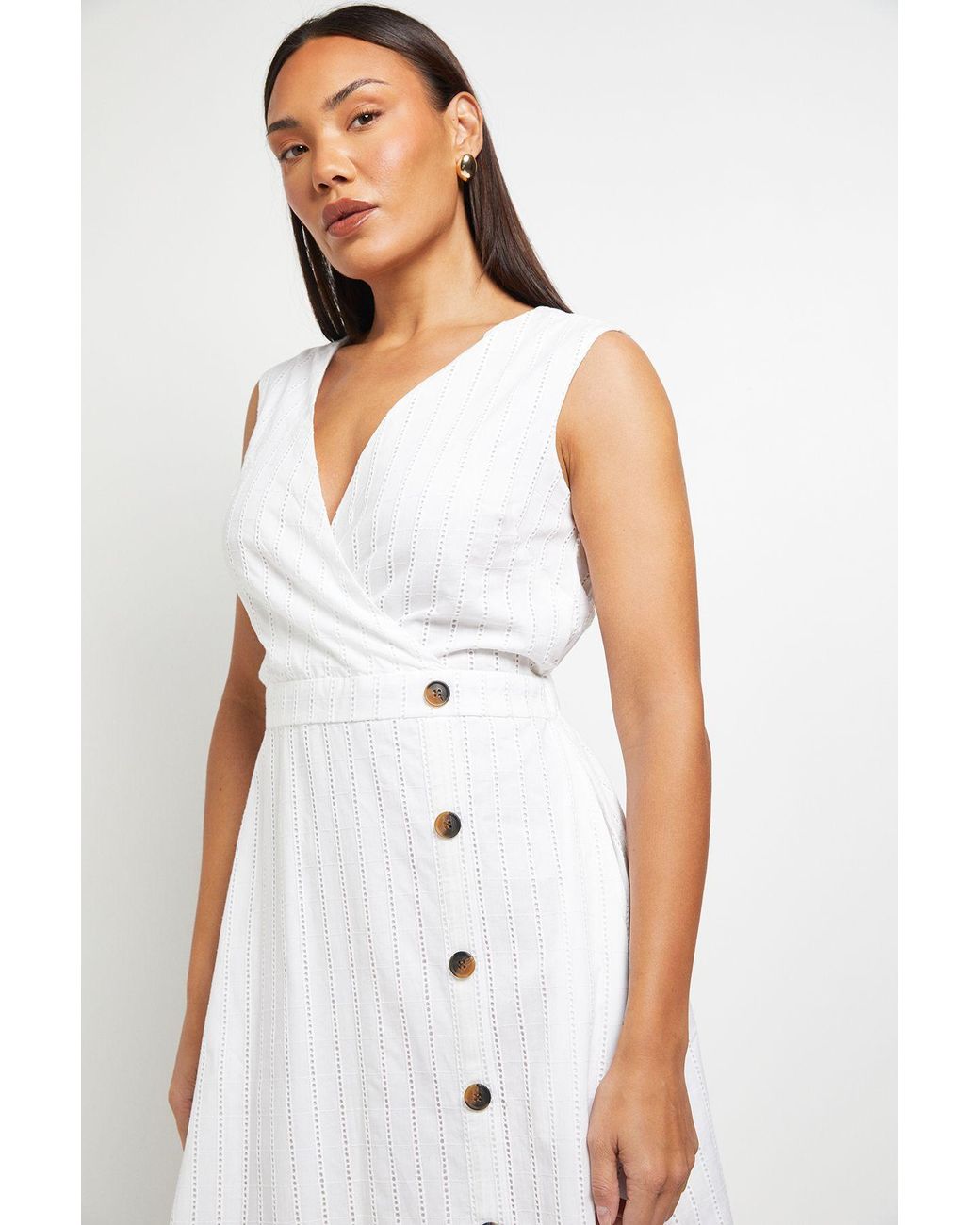 PRINCIPLES White Wrap Button Detail Broderie Midi Dress