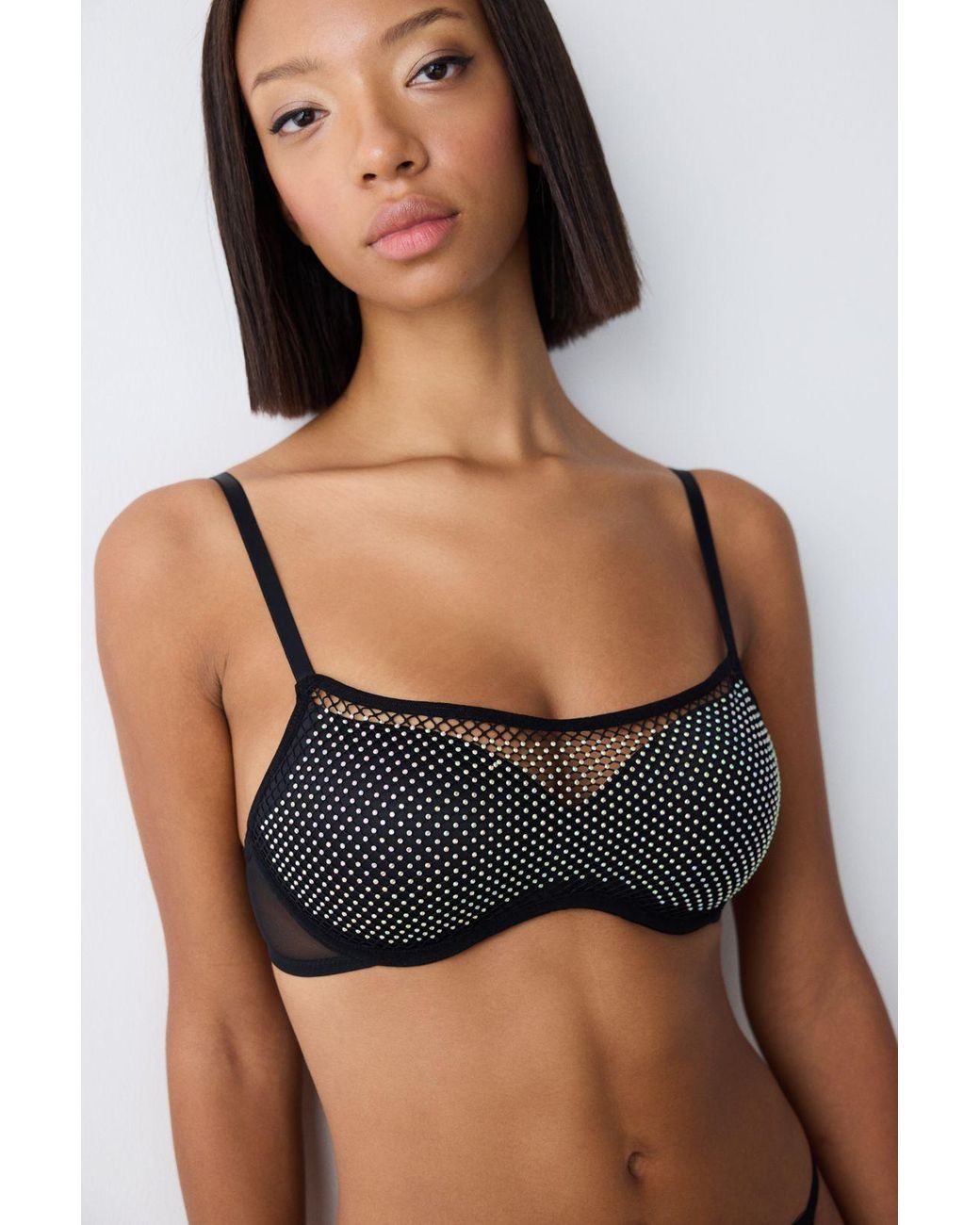 Penti Black Polka Dot Push-Up Bra With Stone Detail