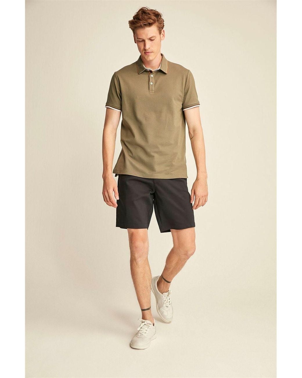 Grimelange Natural Polo Collar Button T-Shirt for men