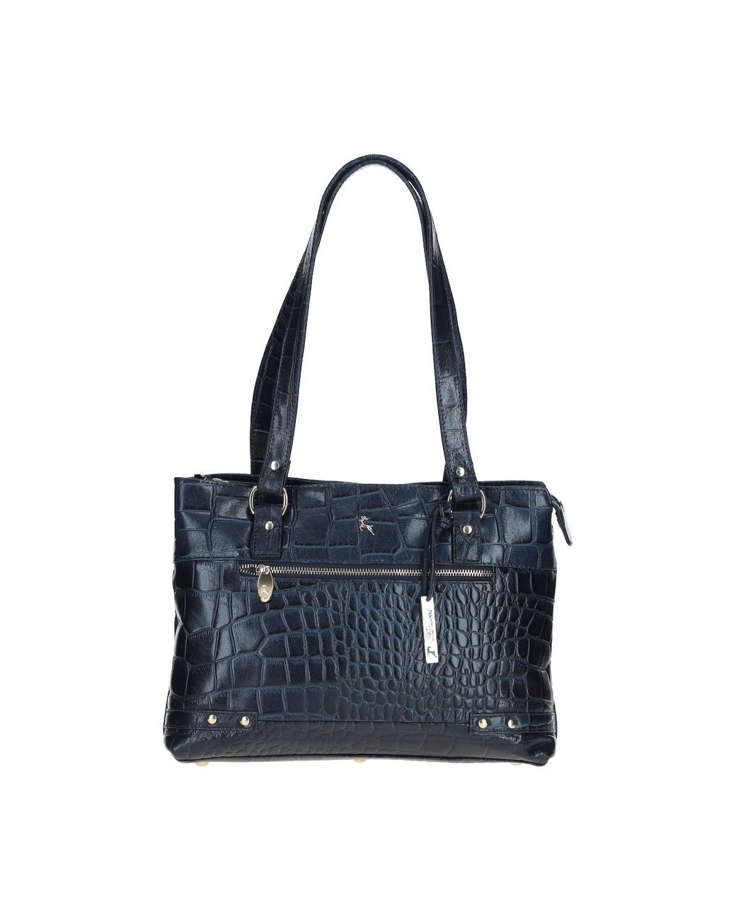 Ashwood Leather Blue 'Velutto Eleganza' Zip Mid Section Real Shoulder Bag
