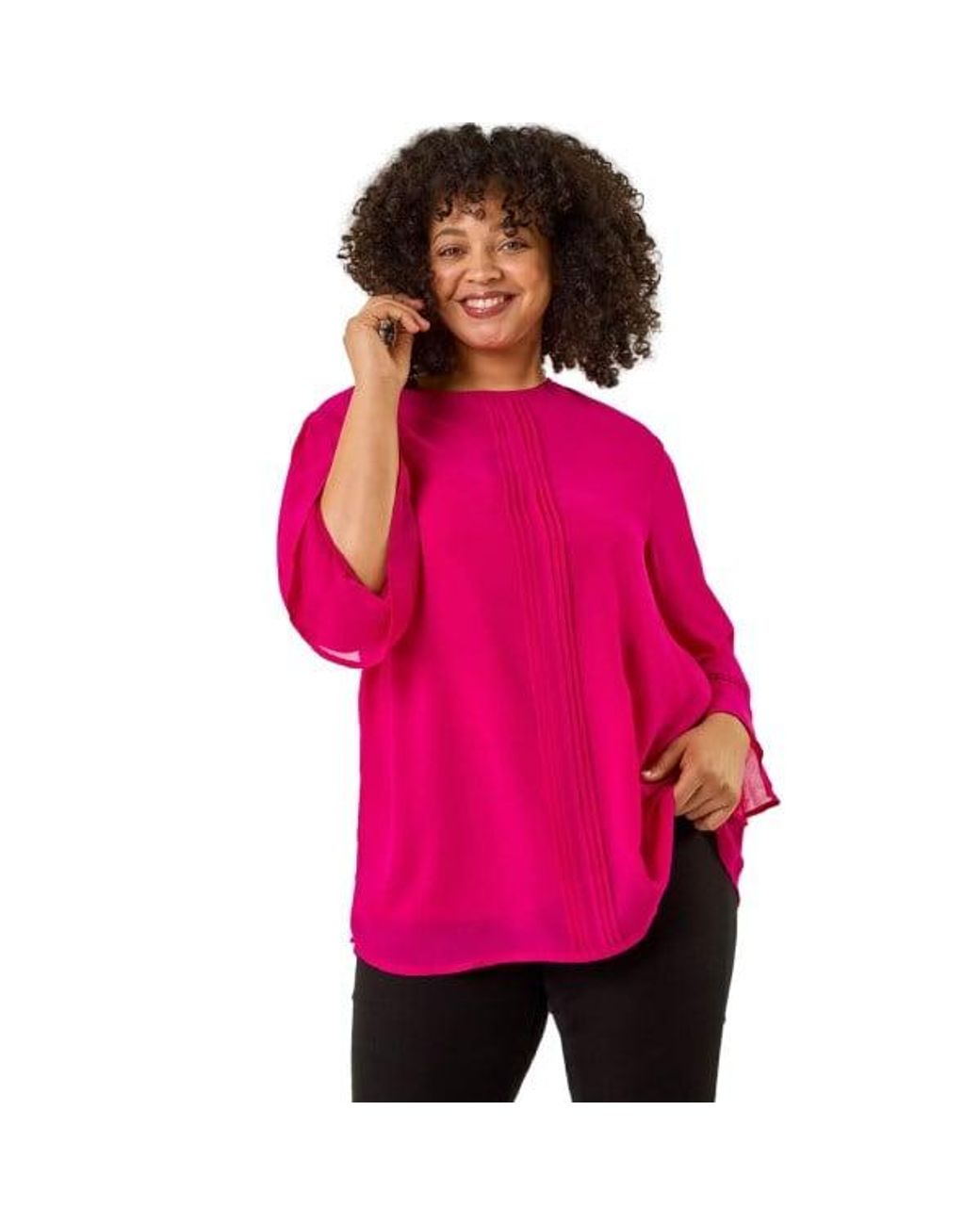 Roman Pink Curve Pintuck Pleat Top