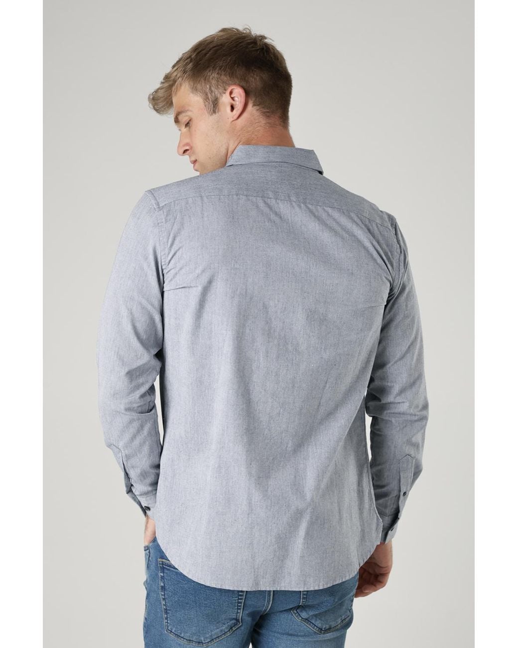 French Connection Gray Cotton Long Sleeve Oxford Shirt for men
