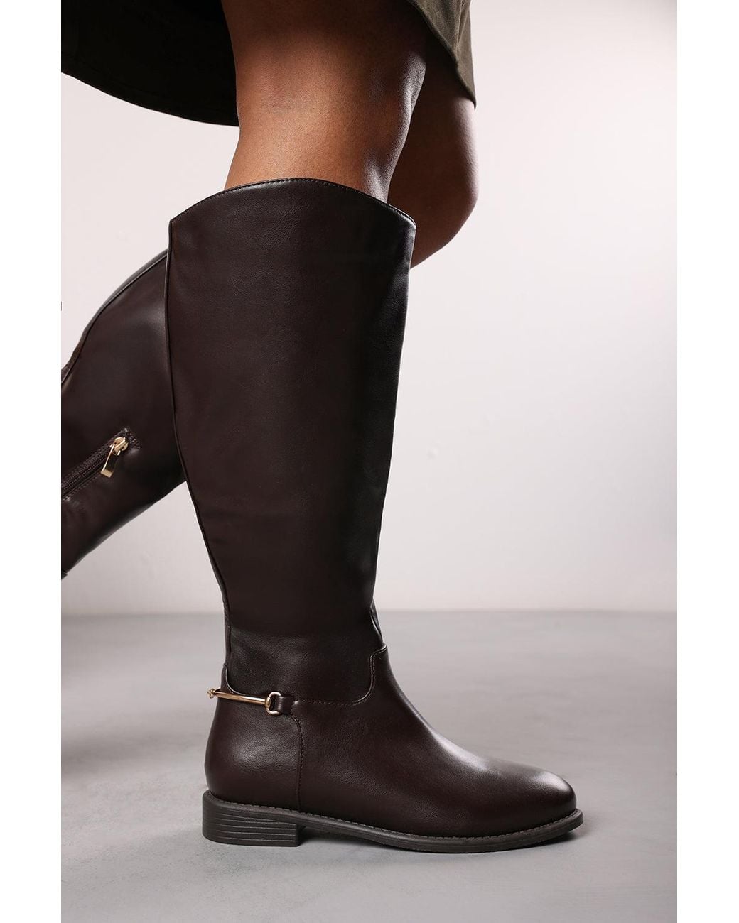 Where's That From Black Wheres 'Nyla' Knee High Boots With Low Flat Heel And Back Buckle Detail