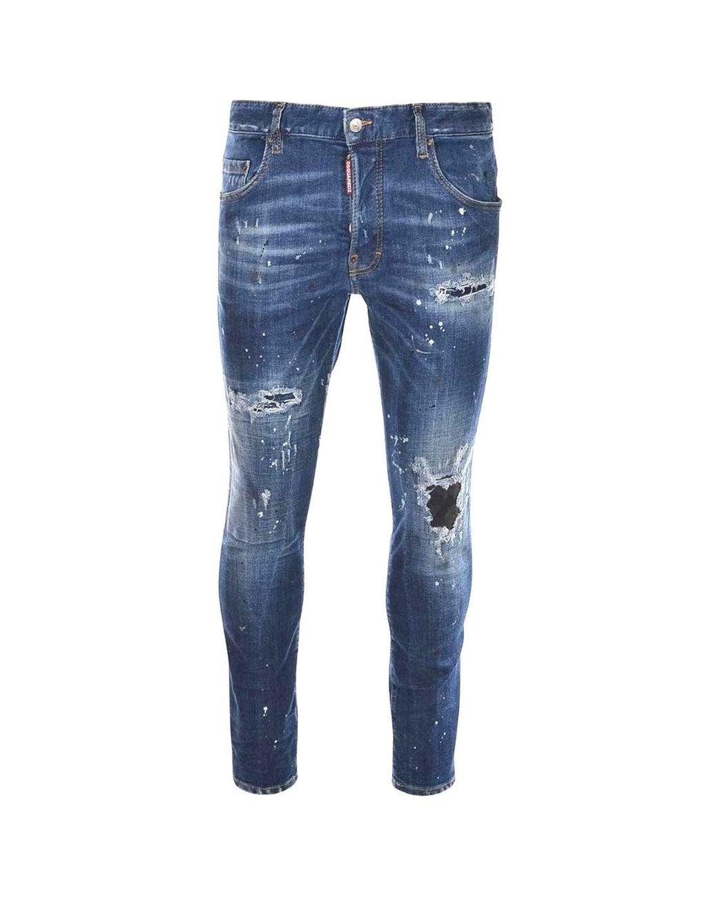 DSquared² Blue Skater Jean Destroyed Reinforced Paint Splash Effect Jeans Cotton for men