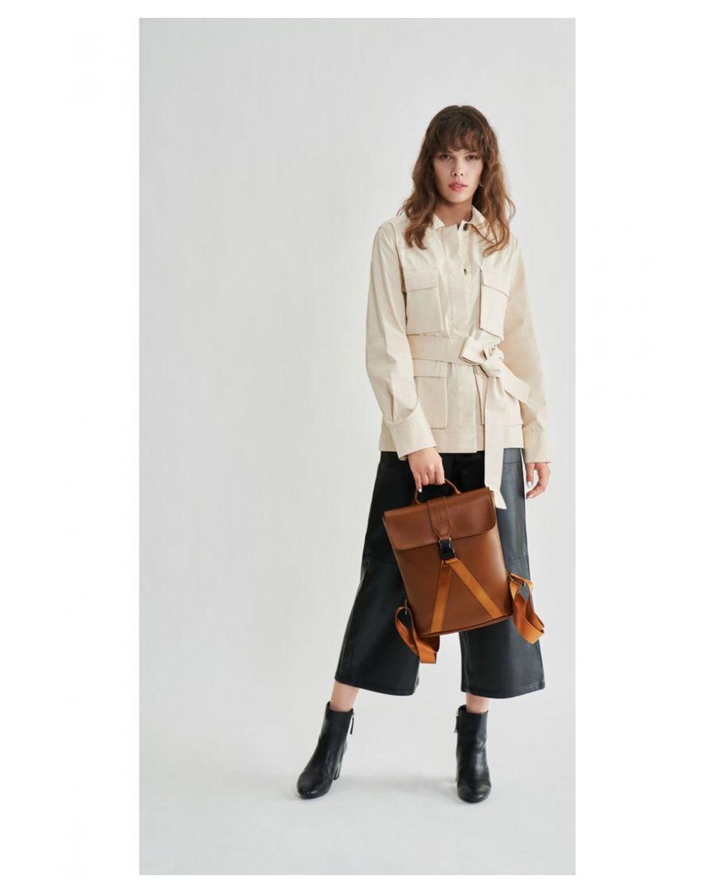 Smith & Canova Brown Smooth Leather Buckle Backpack