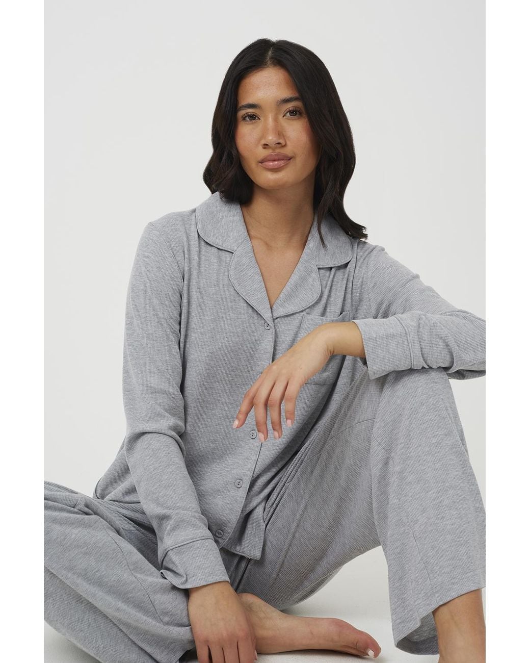 Brave Soul Gray Button-Down Pyjama Set