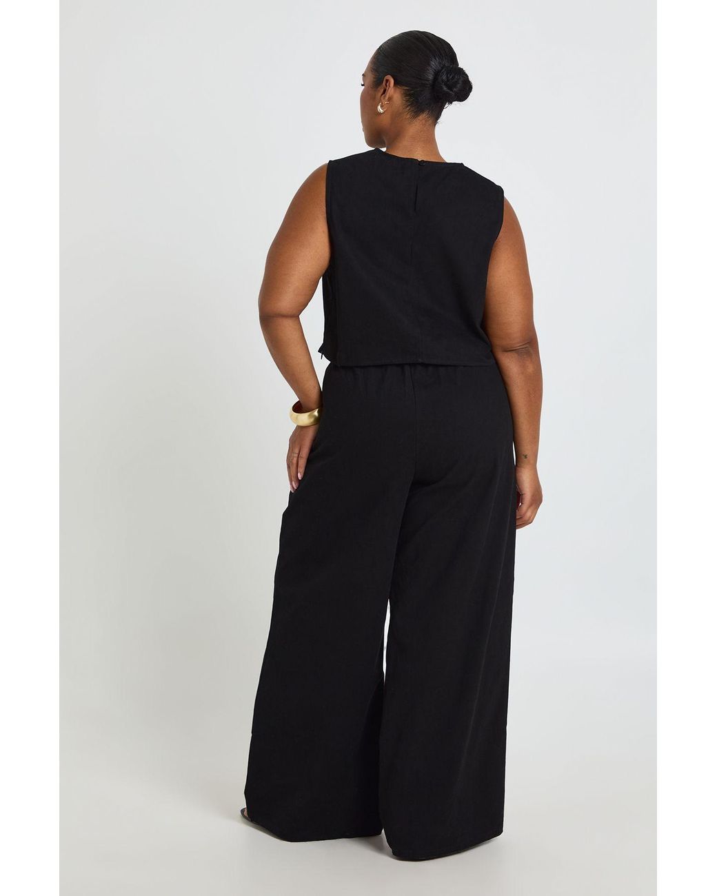 Boohoo Blue Plus Cotton Twill Wide Leg Trousers