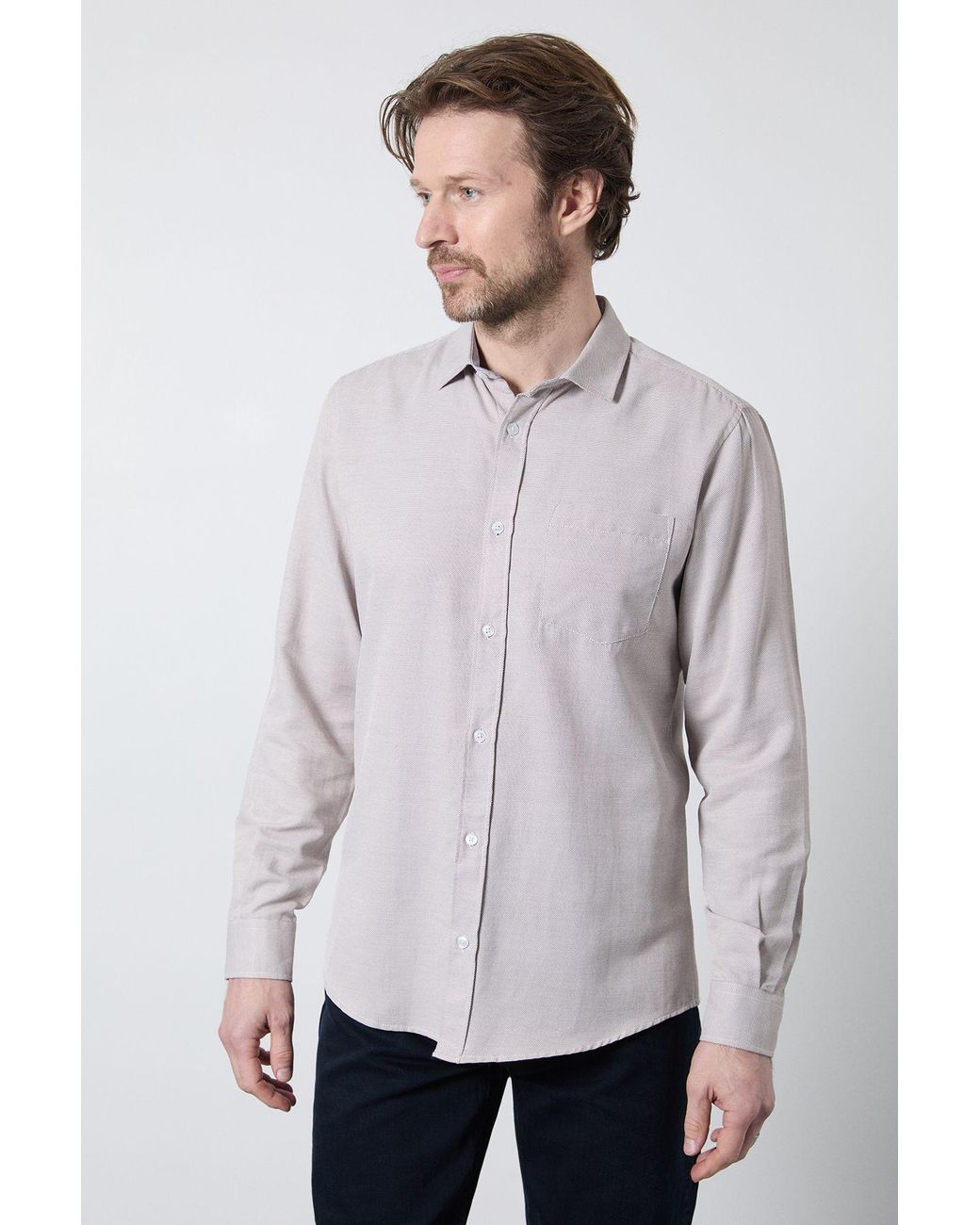 MAINE Gray Neutral Textured Smart Long Sleeve Shirt for men