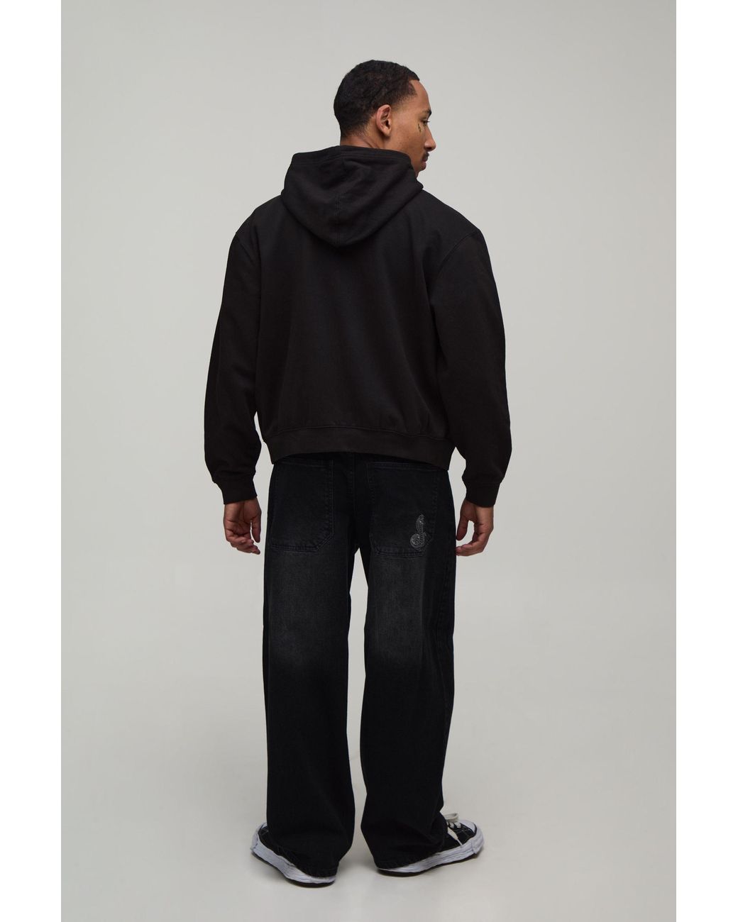 BoohooMAN Black Oversized Boxy Lady Gaga License Printed Zip Through Hoodie Cotton for men