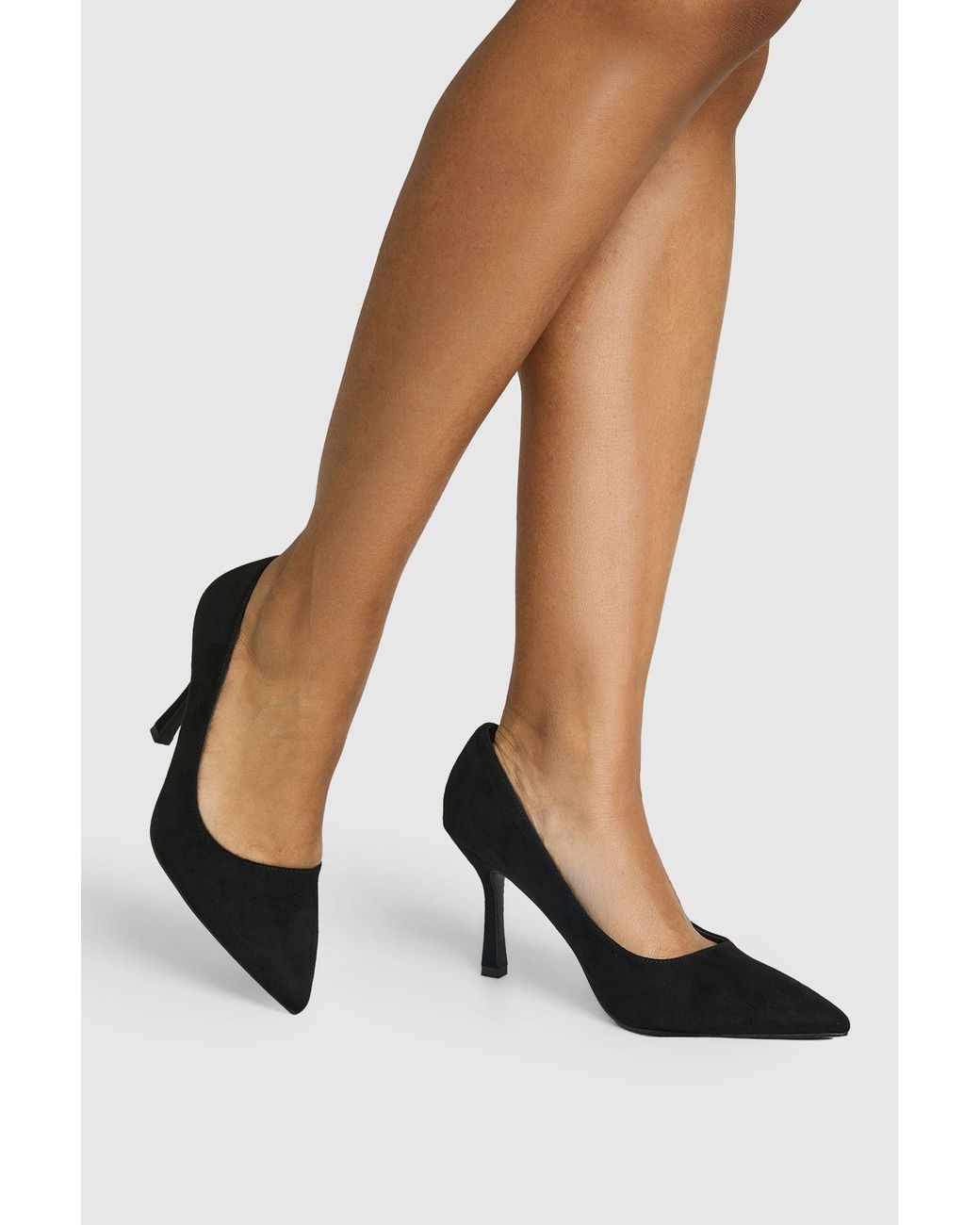 Boohoo Black Wide Fit Faux Suede Low Stiletto Court Shoe