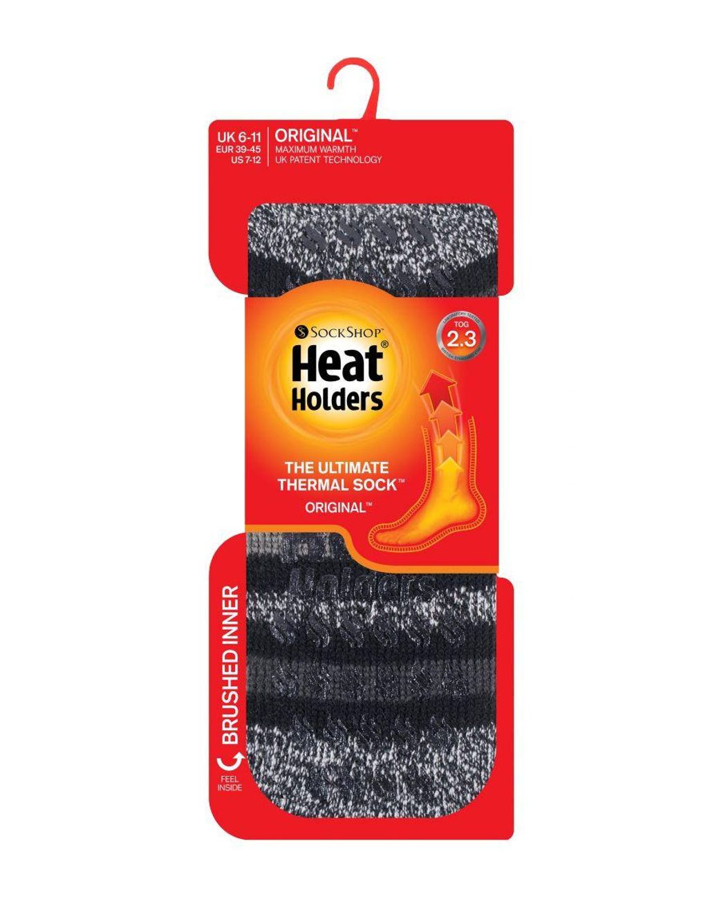 Heat Holders Black Twist Stripe Patterned Fleece Lined Slipper Socks for men