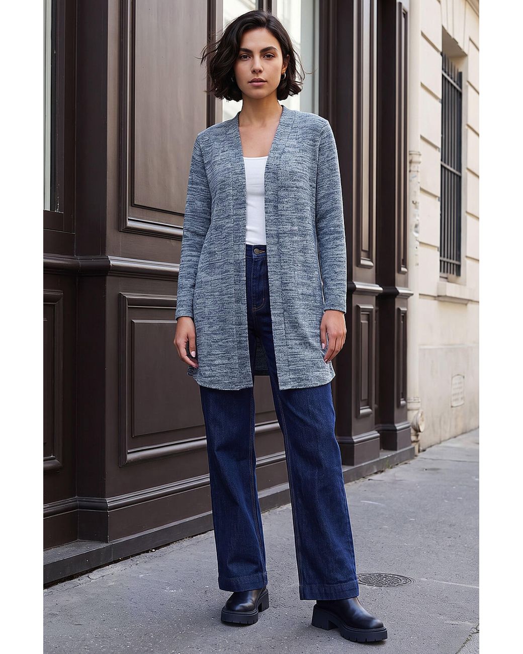Roman Blue Longline Knit Cardigan