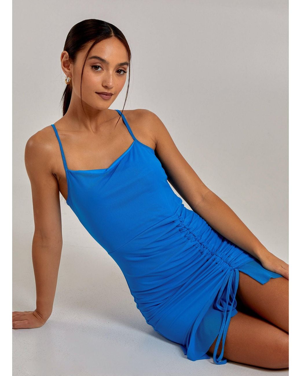 Pink Vanilla Blue Ruffle Hem Mesh Mini Dress