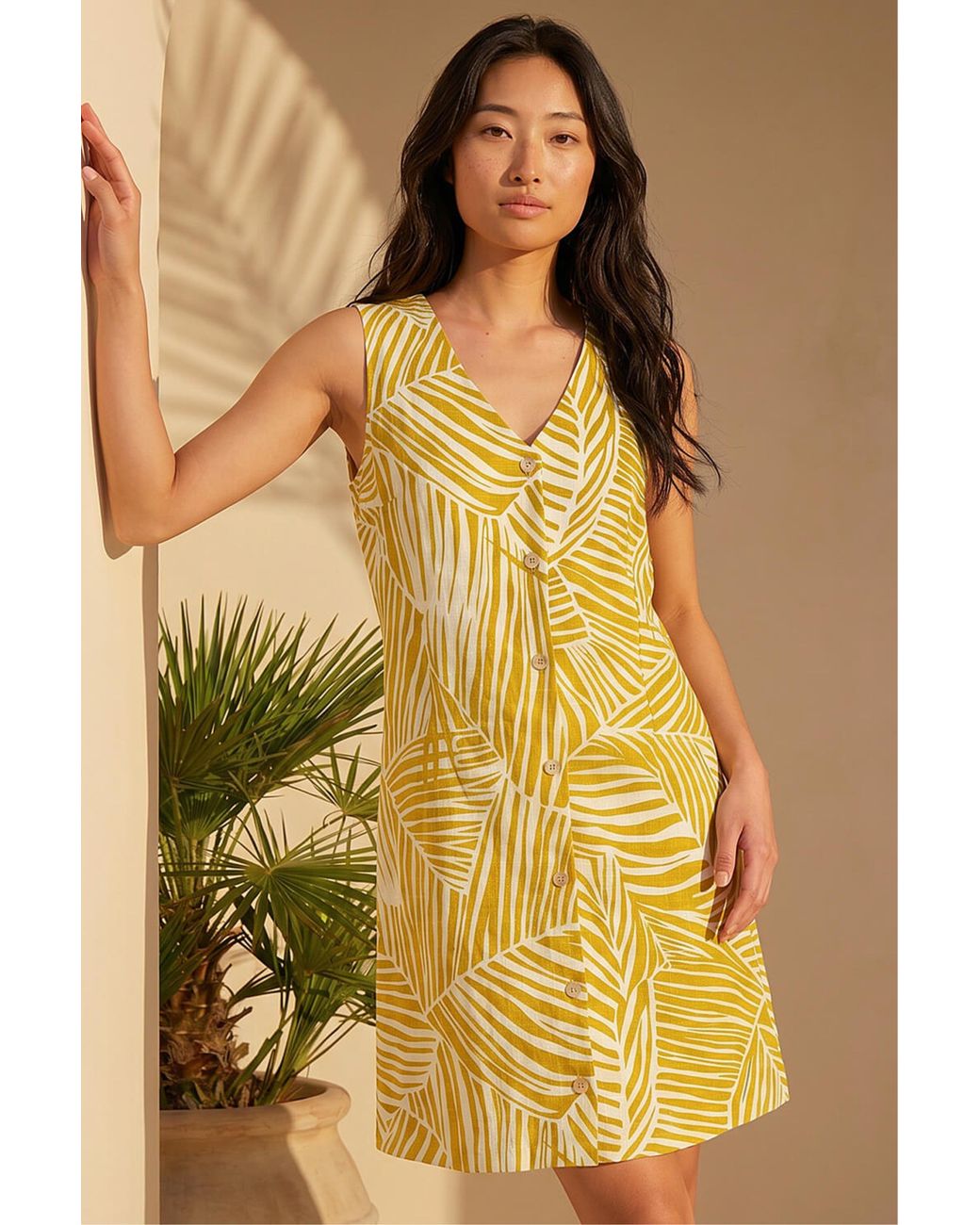Roman Yellow Petite Buttoned Shift Dress