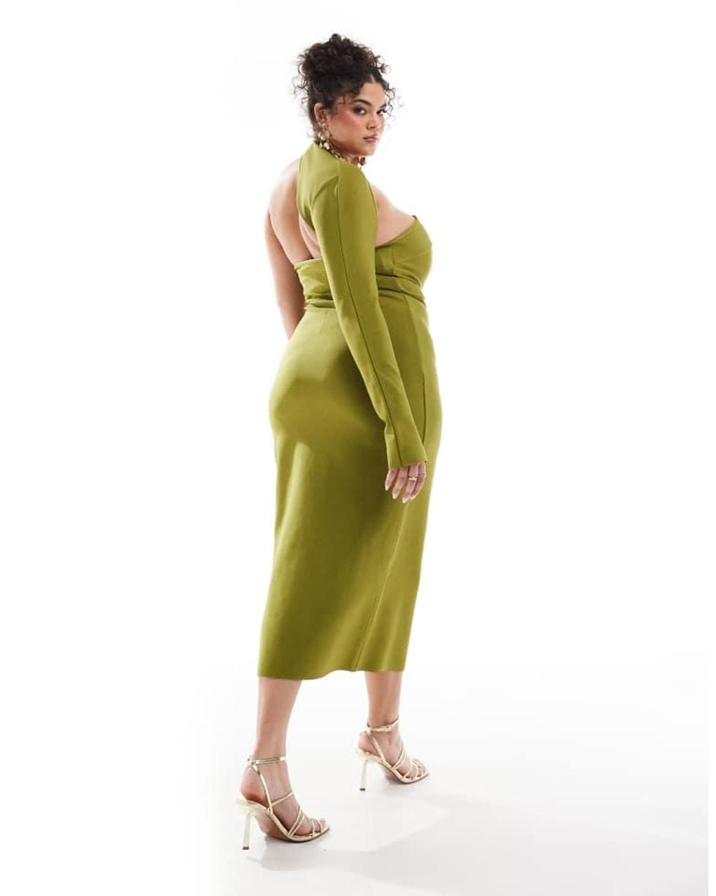ASOS Green Design Bandage Wrap Around Neckline One Sleeve Midi Dress