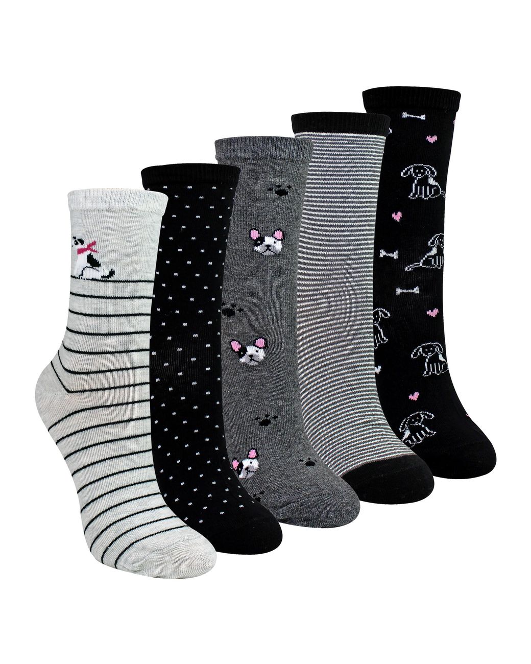 Sock Snob Black 5 Pairs Ladies Dog Patterned Socks