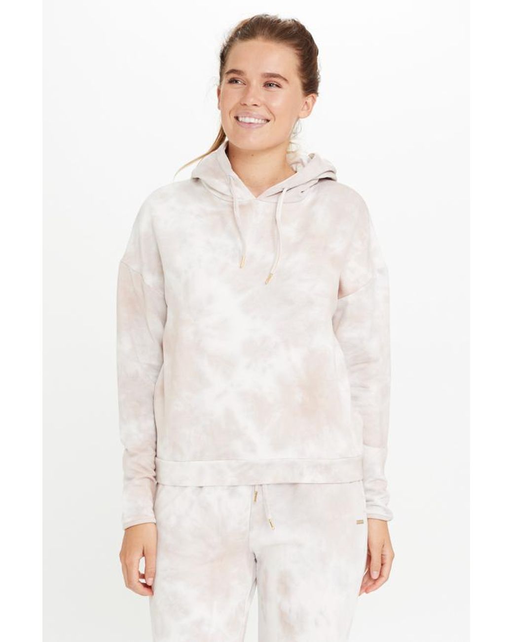 Sosandar White Rose Tie Dye Super Cosy Hooded Sweatshirt Viscose