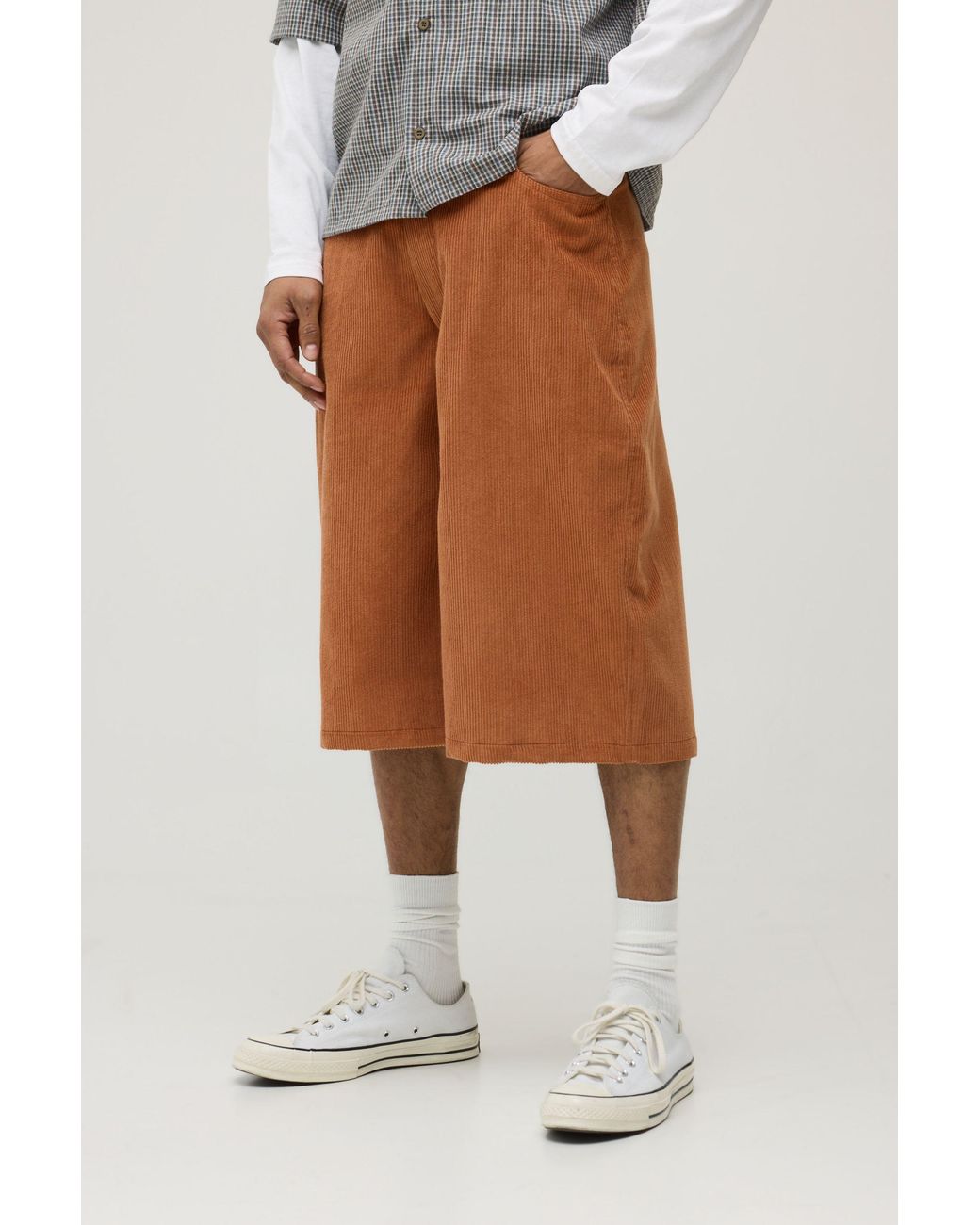 BoohooMAN White Wide Leg Long Line Woven Tab Cord Short for men