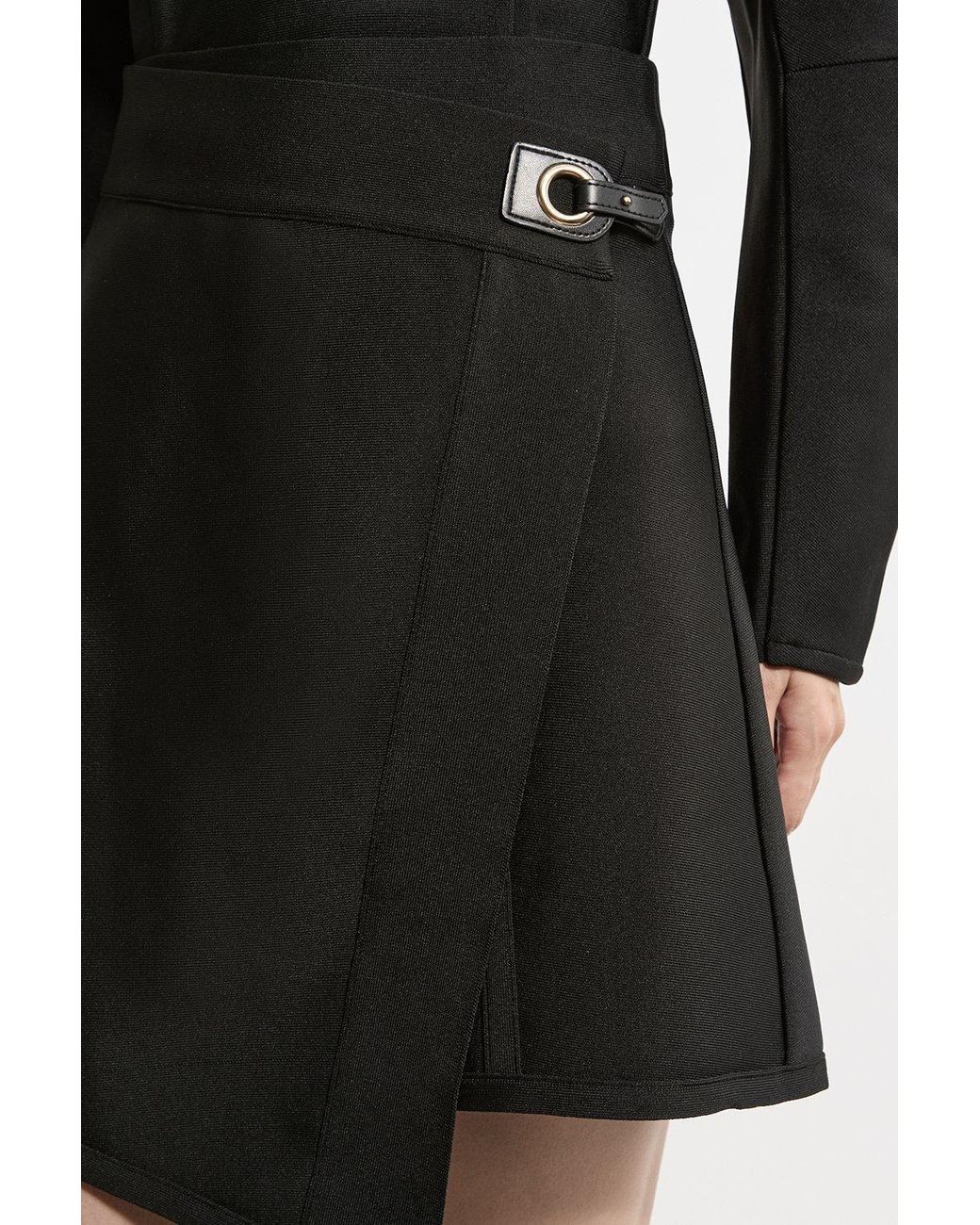 Karen Millen Black Figure Form Bandage Asymmetric Mini Skirt