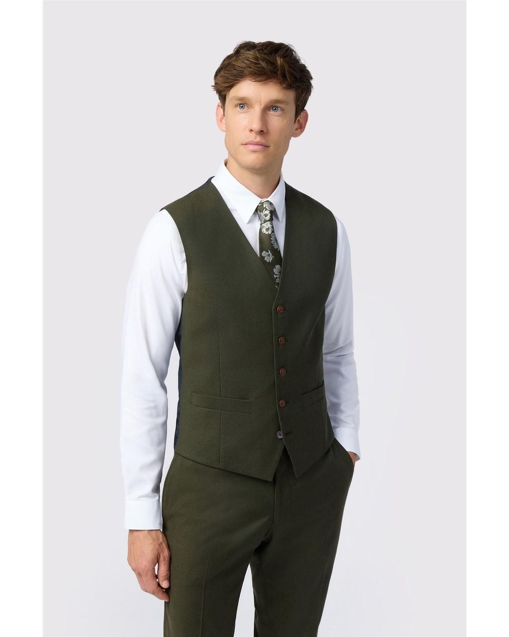 Antique Rogue Green Single Breasted Five Button V-Neck Slim Fit Suit Waistcoat for men