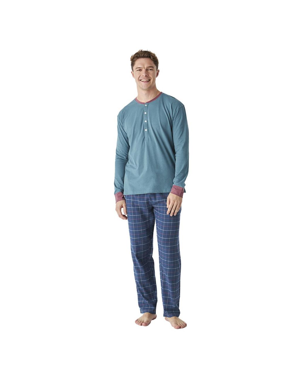 J&j Brothers Blue Jjb12 Long Sleeve Round Neck Cotton Pajamas for men