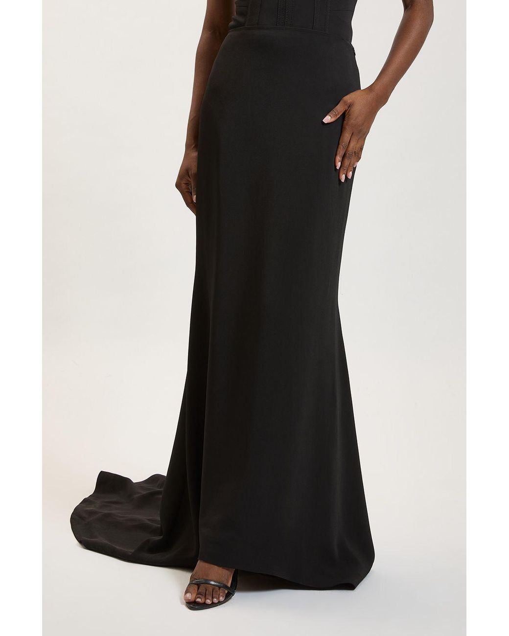 Karen Millen Black Compact Viscose Fishtail Maxi Skirt