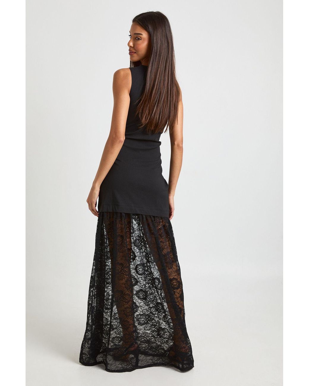 Boohoo Black Lace Hem Sleeveless Maxi Dress