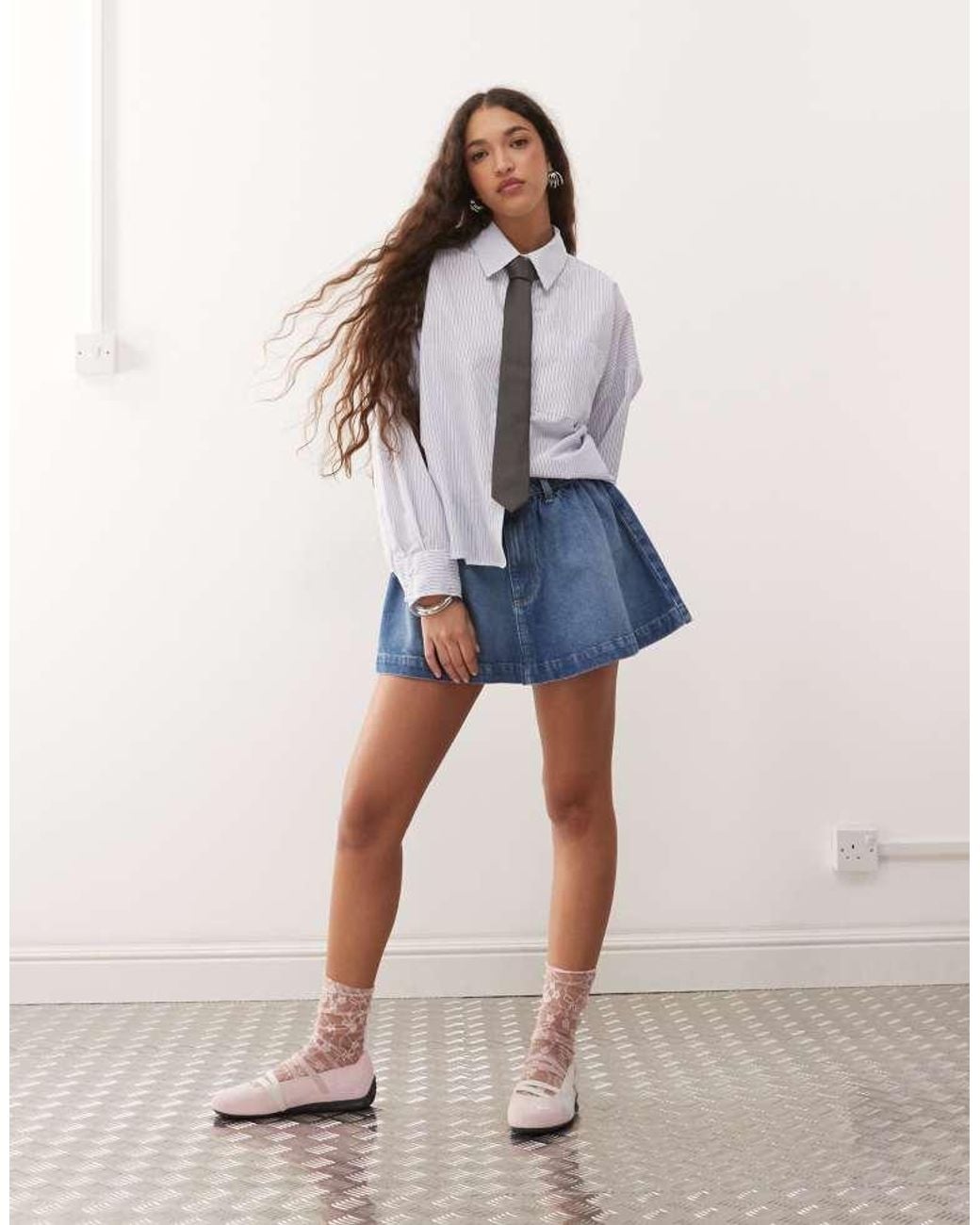 ASOS Blue Gathered Denim Micro Skirt