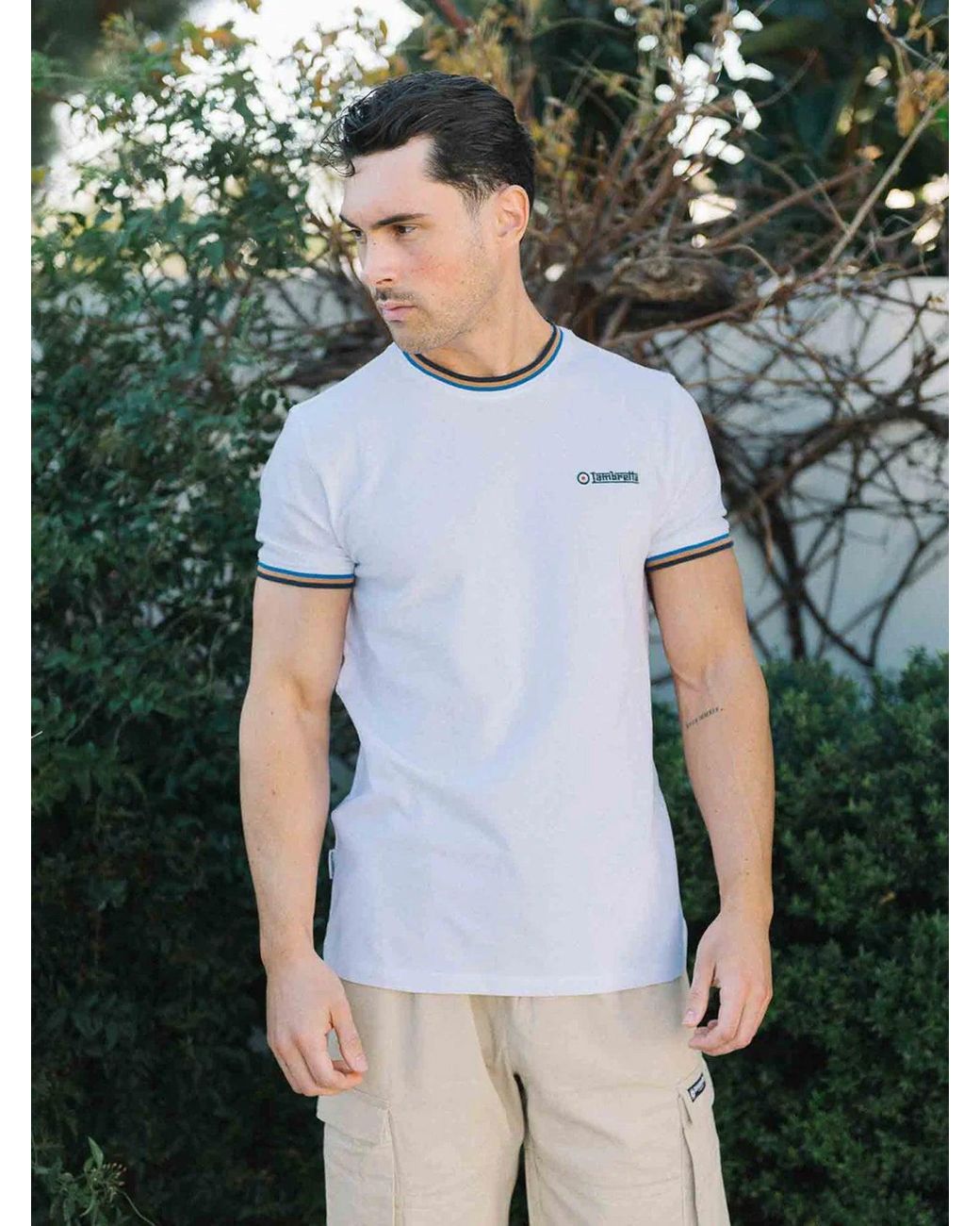 Lambretta Blue Tobacco Royal Triple Tipped Pique T-Shirt for men