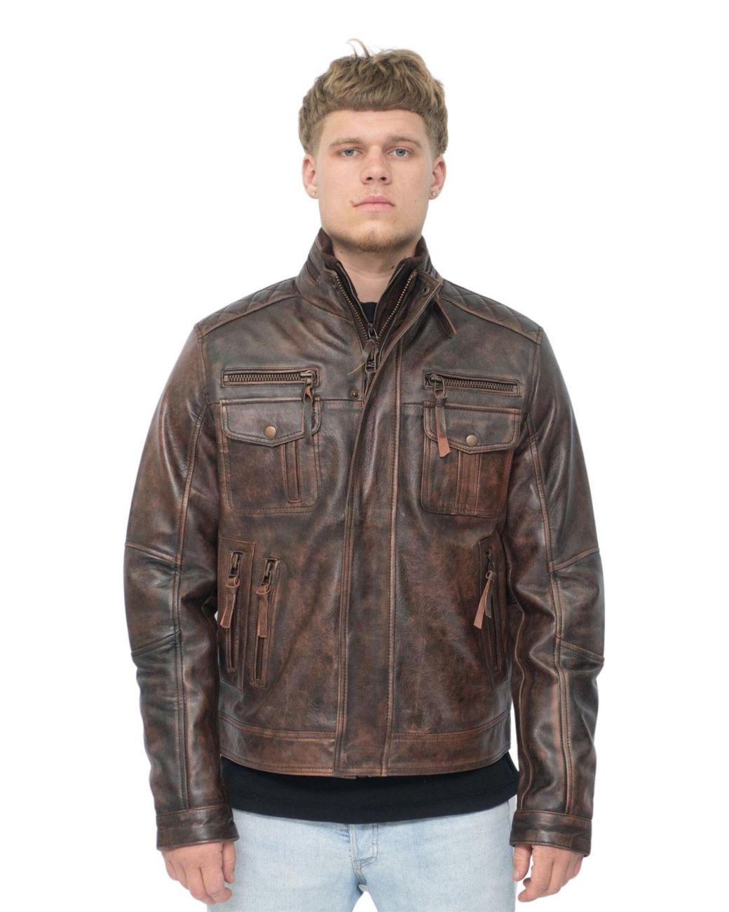 Infinity Leather Brown Retro Biker Jacket-Toronto for men
