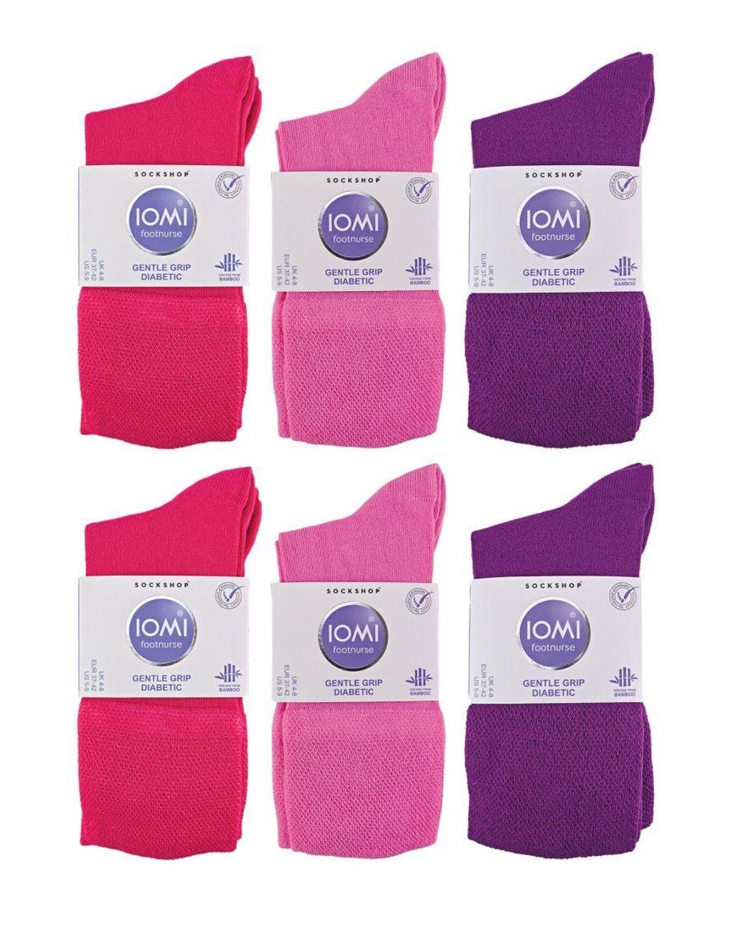 IOMI Pink 12 Pair Multipack Ladies Diabetic Bamboo Socks